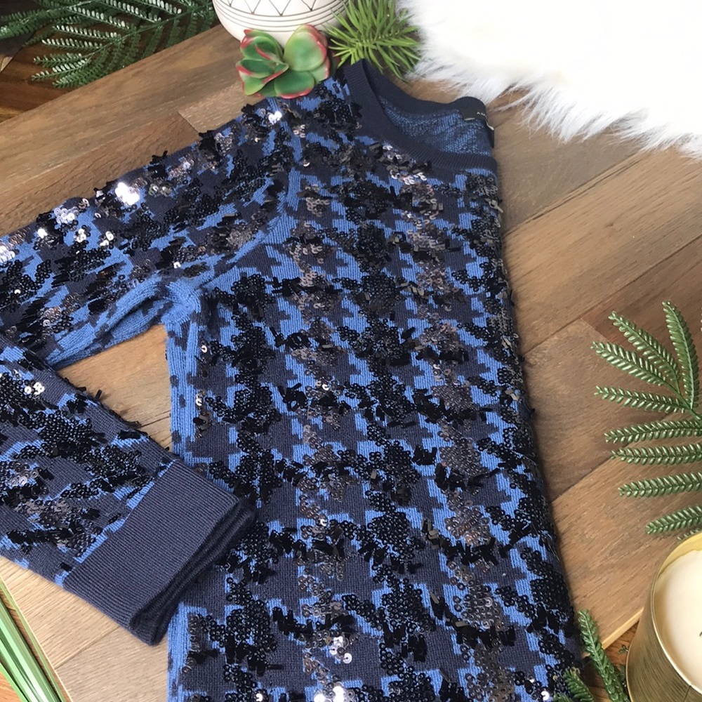 Ann Taylor Navy Blue Wool & Sequin Sweater